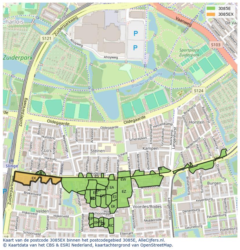Afbeelding van het postcodegebied 3085 EX op de kaart.