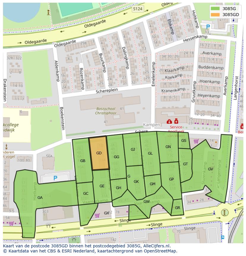 Afbeelding van het postcodegebied 3085 GD op de kaart.