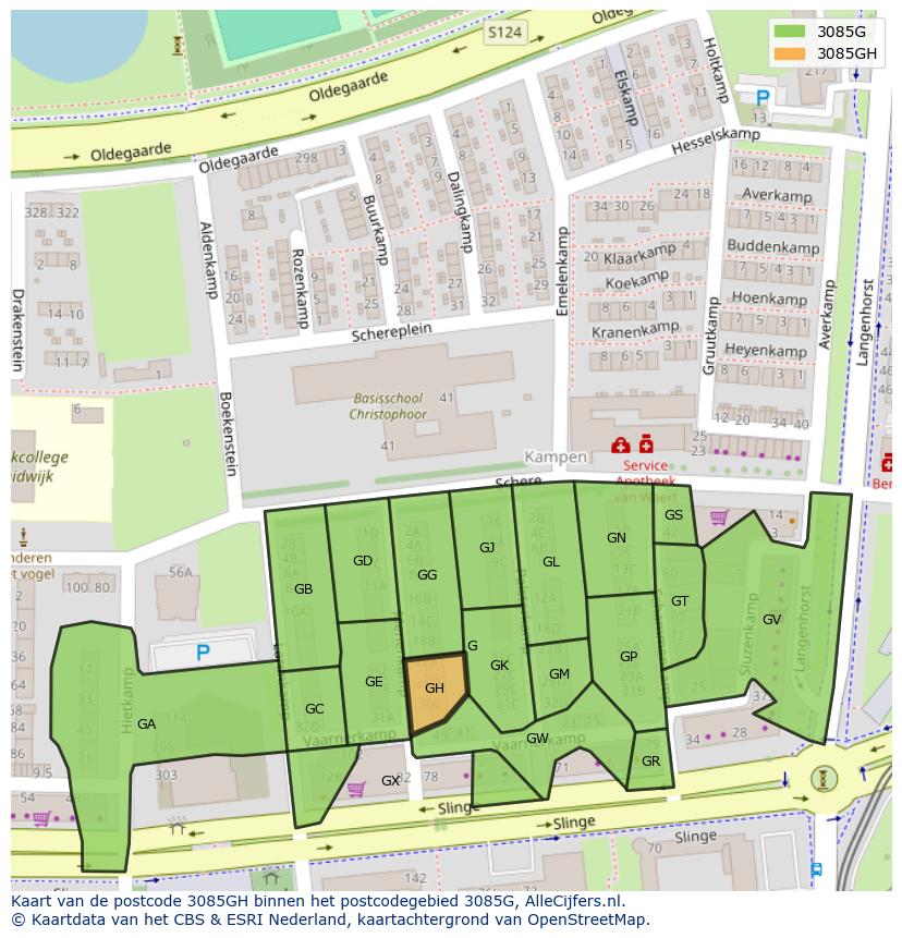 Afbeelding van het postcodegebied 3085 GH op de kaart.