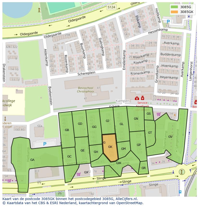 Afbeelding van het postcodegebied 3085 GK op de kaart.
