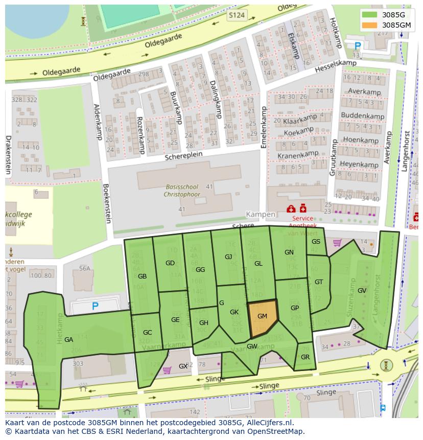 Afbeelding van het postcodegebied 3085 GM op de kaart.