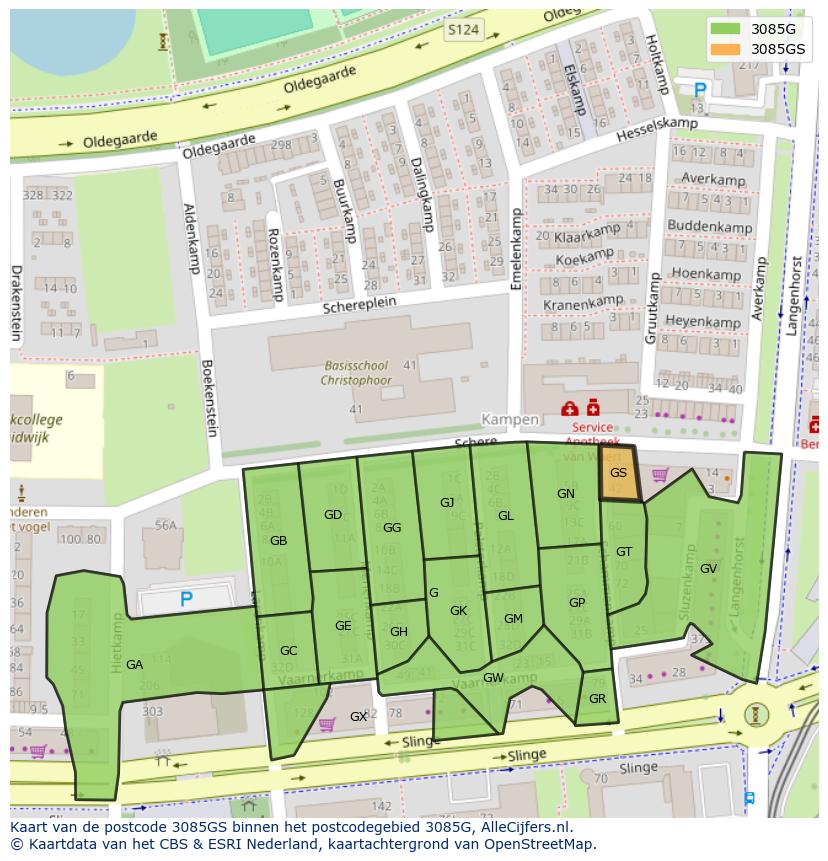 Afbeelding van het postcodegebied 3085 GS op de kaart.