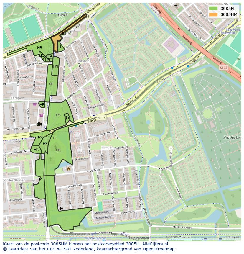 Afbeelding van het postcodegebied 3085 HM op de kaart.