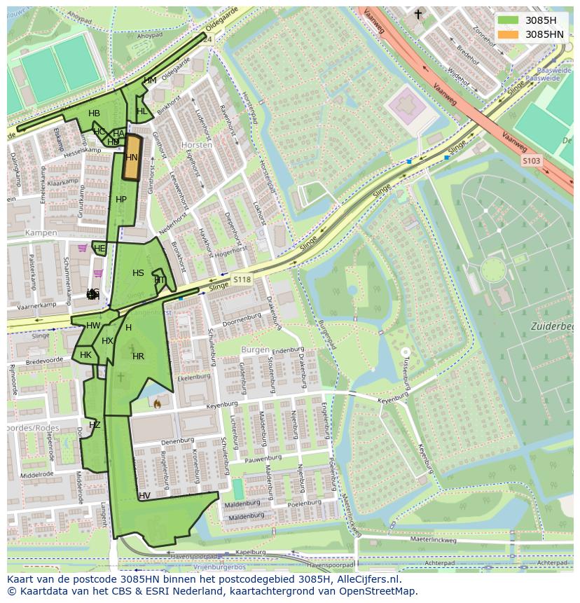 Afbeelding van het postcodegebied 3085 HN op de kaart.