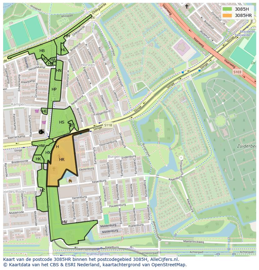 Afbeelding van het postcodegebied 3085 HR op de kaart.