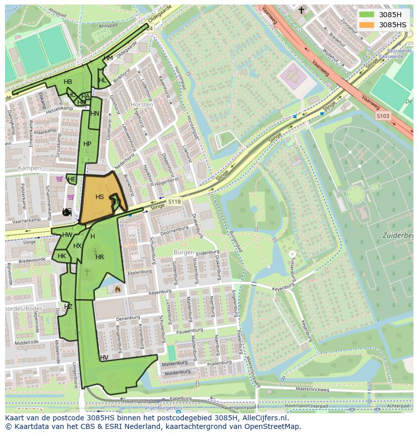Afbeelding van het postcodegebied 3085 HS op de kaart.