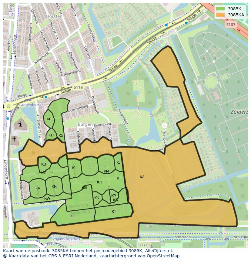 Afbeelding van het postcodegebied 3085 KA op de kaart.