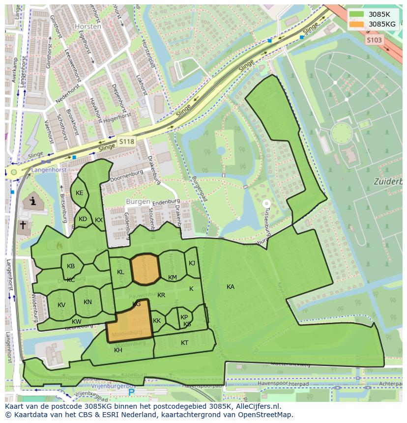 Afbeelding van het postcodegebied 3085 KG op de kaart.