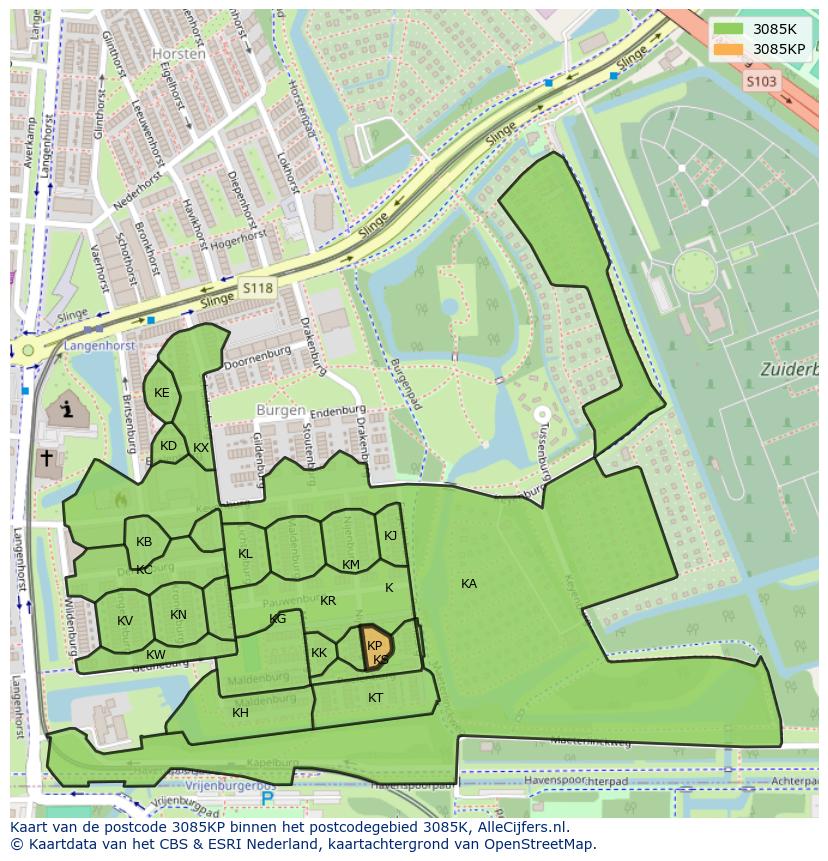 Afbeelding van het postcodegebied 3085 KP op de kaart.
