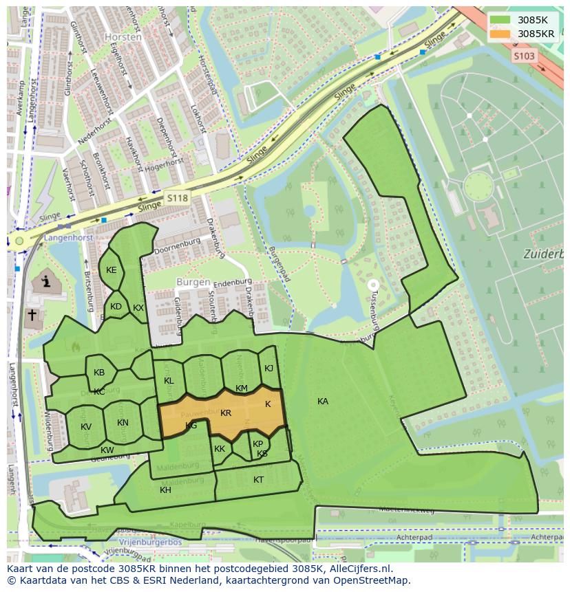 Afbeelding van het postcodegebied 3085 KR op de kaart.