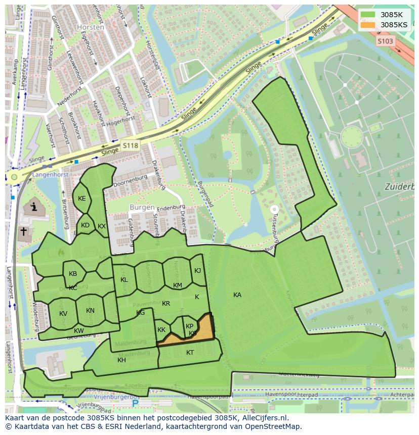 Afbeelding van het postcodegebied 3085 KS op de kaart.