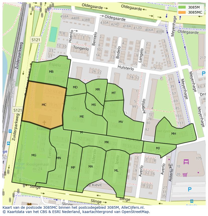 Afbeelding van het postcodegebied 3085 MC op de kaart.