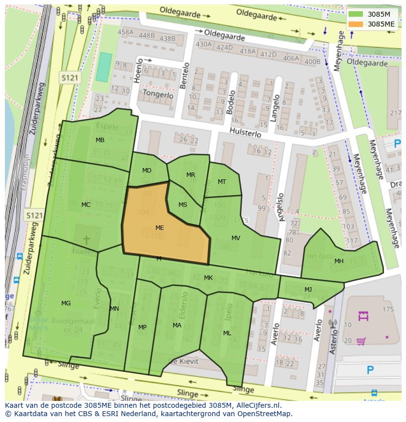 Afbeelding van het postcodegebied 3085 ME op de kaart.