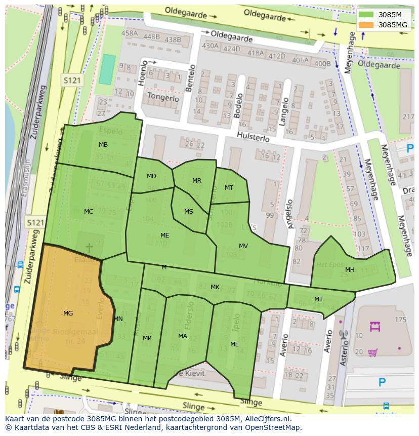 Afbeelding van het postcodegebied 3085 MG op de kaart.