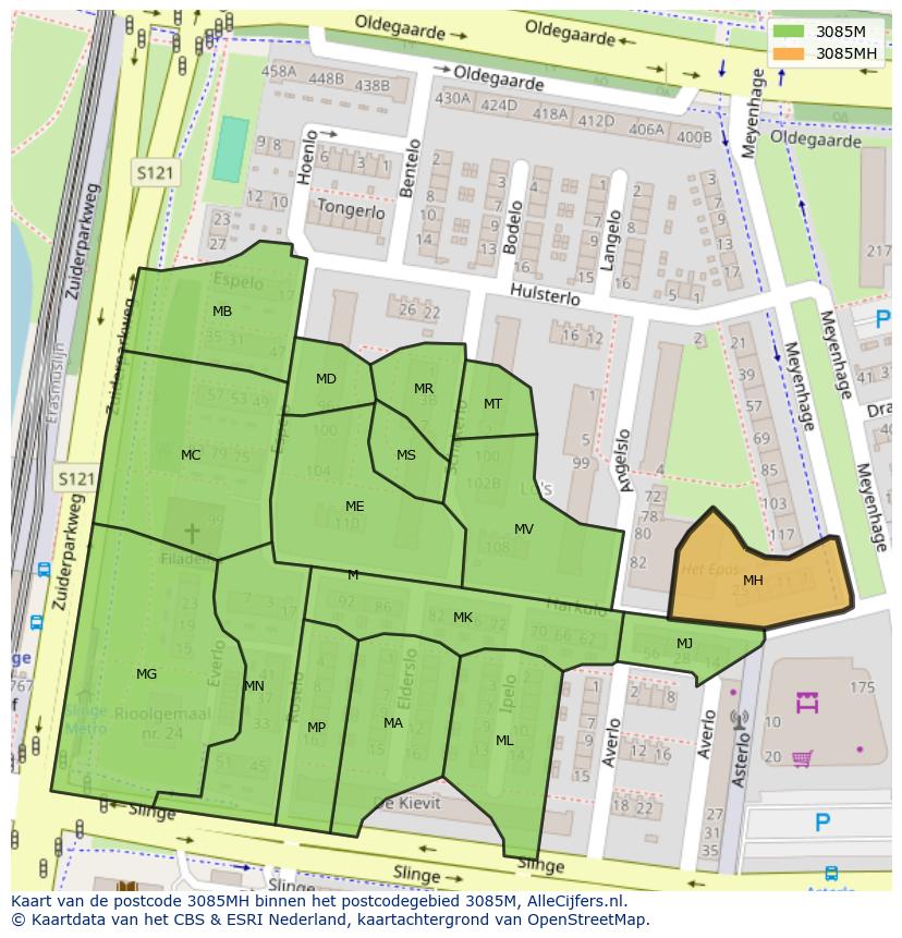 Afbeelding van het postcodegebied 3085 MH op de kaart.