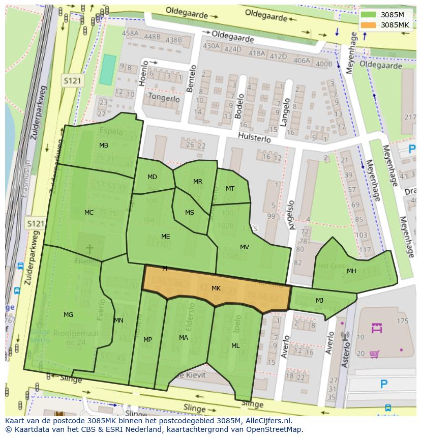Afbeelding van het postcodegebied 3085 MK op de kaart.