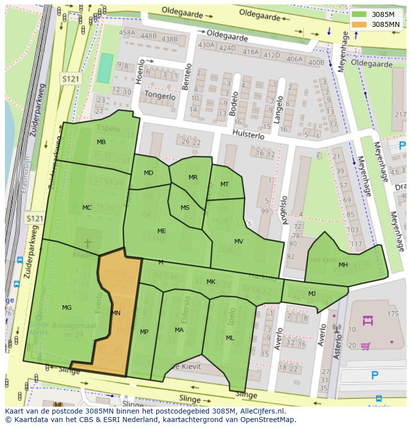 Afbeelding van het postcodegebied 3085 MN op de kaart.