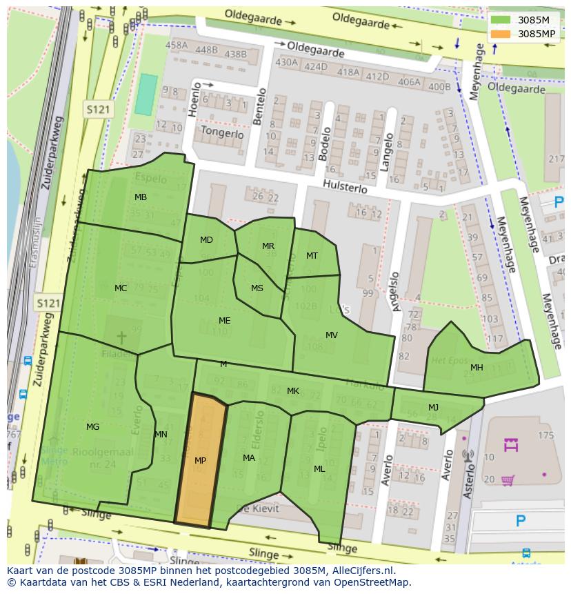 Afbeelding van het postcodegebied 3085 MP op de kaart.