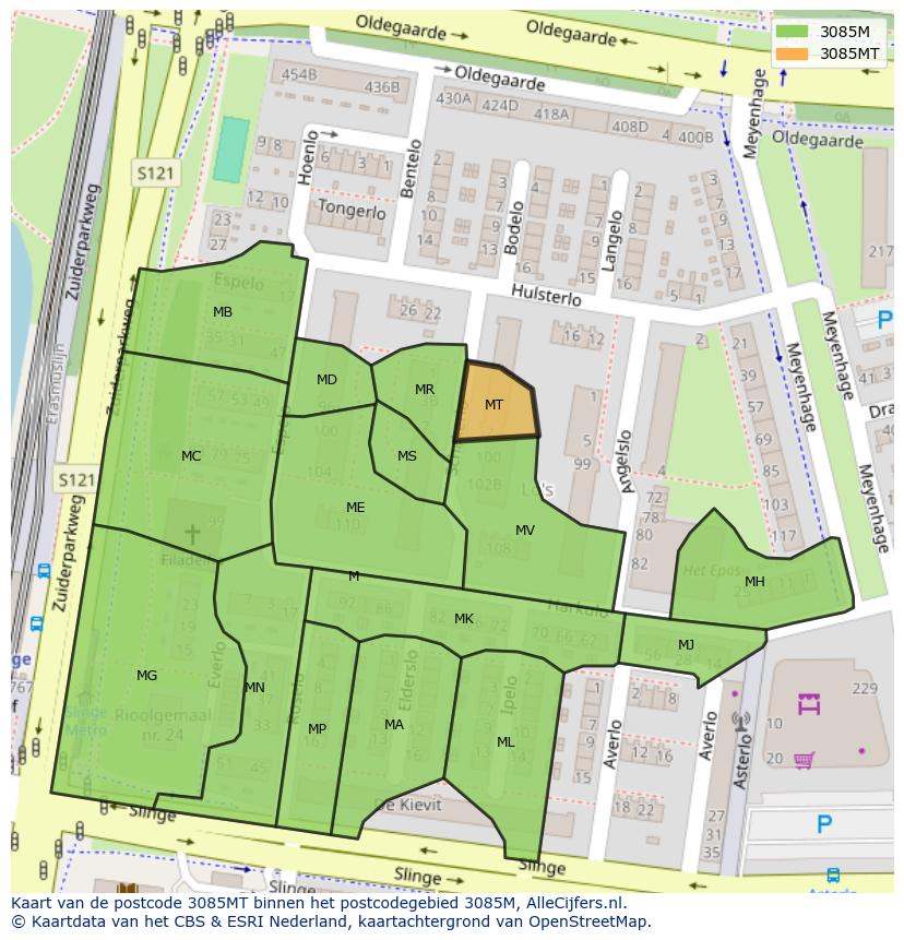 Afbeelding van het postcodegebied 3085 MT op de kaart.