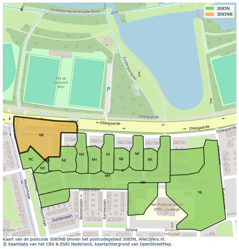 Afbeelding van het postcodegebied 3085 NB op de kaart.