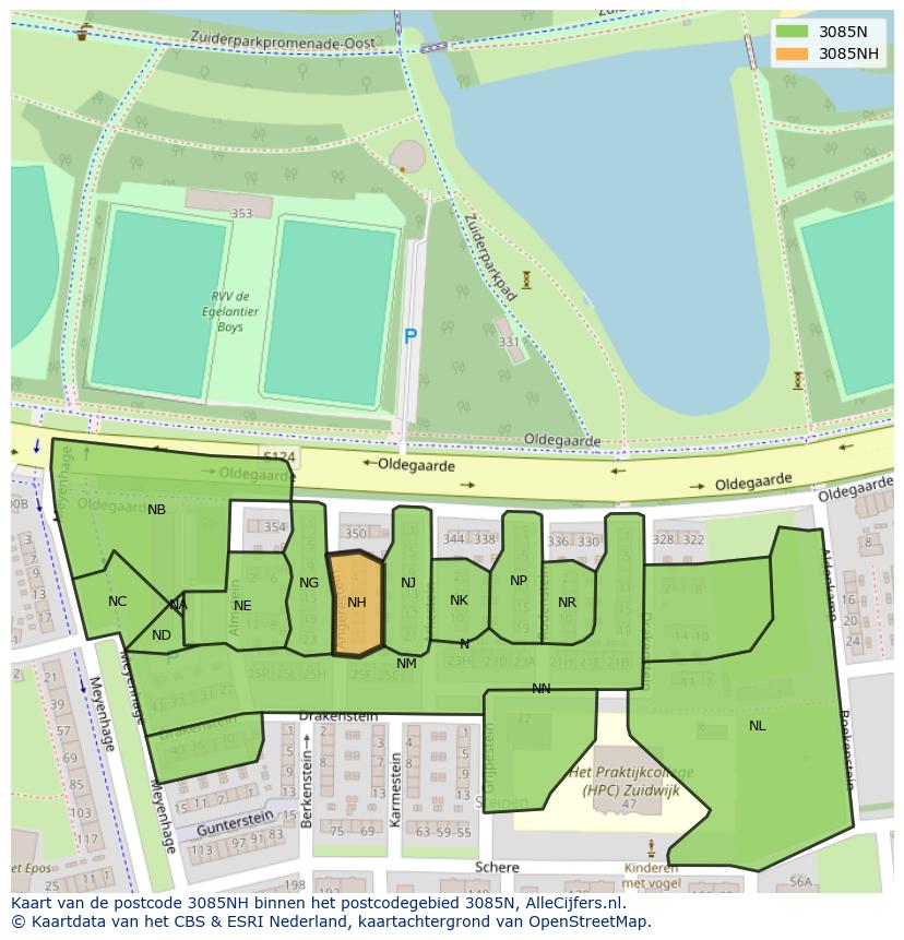 Afbeelding van het postcodegebied 3085 NH op de kaart.