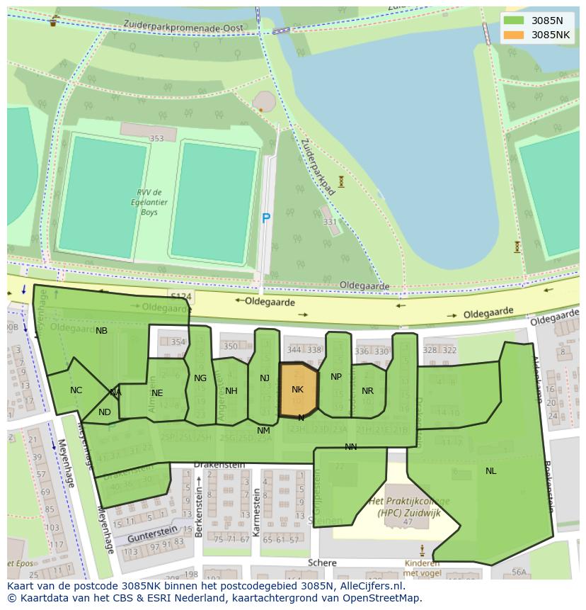 Afbeelding van het postcodegebied 3085 NK op de kaart.
