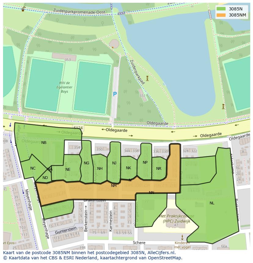 Afbeelding van het postcodegebied 3085 NM op de kaart.