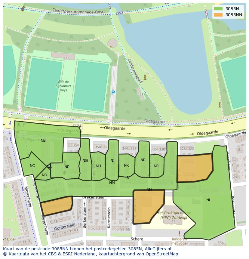 Afbeelding van het postcodegebied 3085 NN op de kaart.