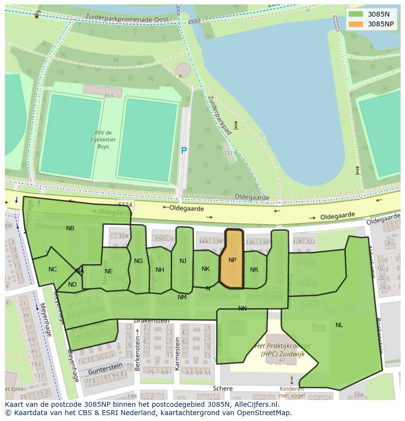 Afbeelding van het postcodegebied 3085 NP op de kaart.