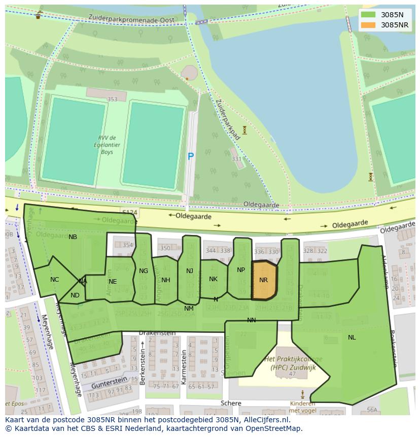 Afbeelding van het postcodegebied 3085 NR op de kaart.