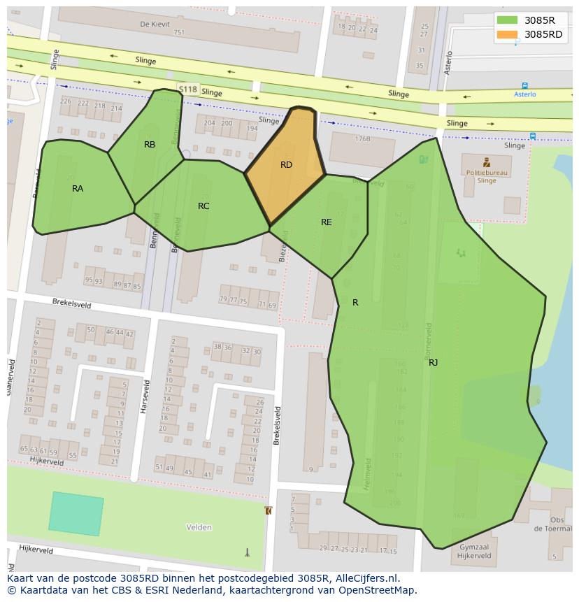 Afbeelding van het postcodegebied 3085 RD op de kaart.