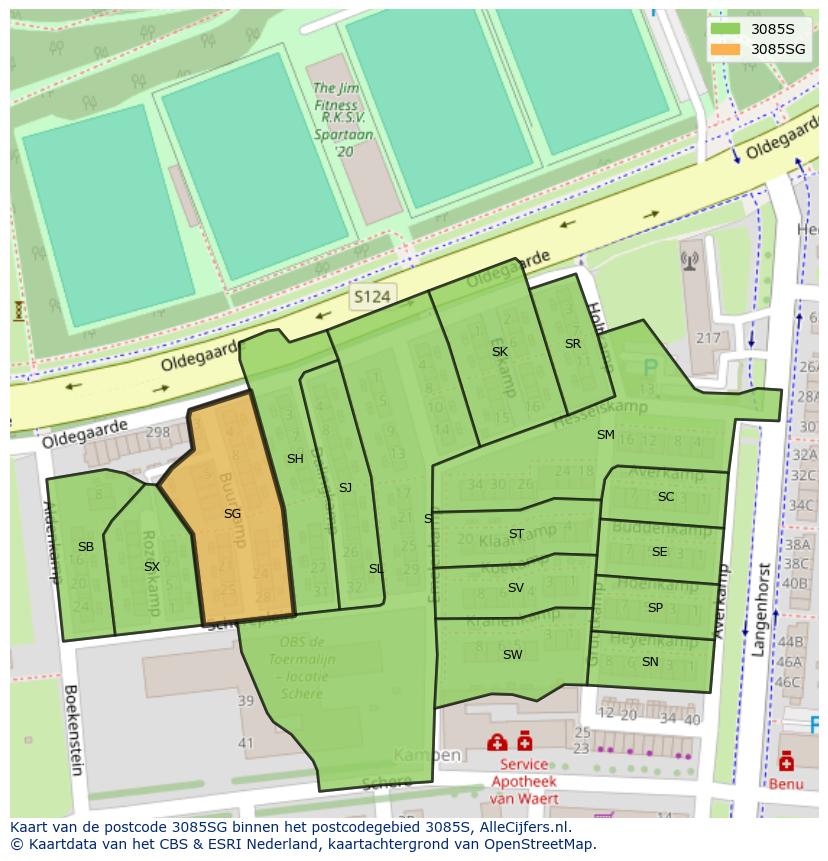 Afbeelding van het postcodegebied 3085 SG op de kaart.