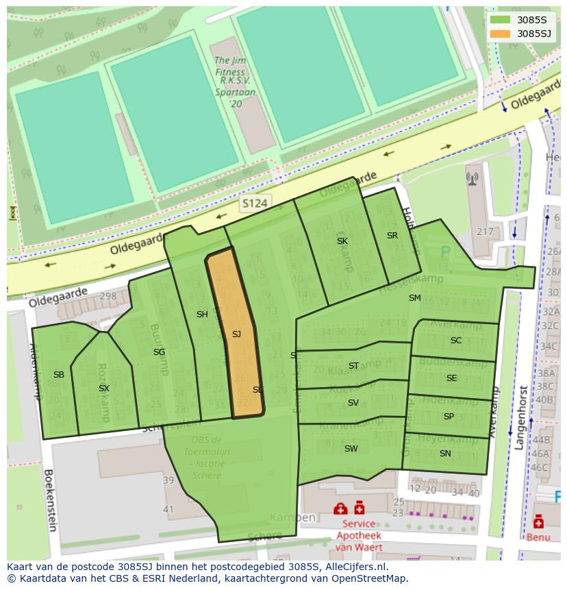 Afbeelding van het postcodegebied 3085 SJ op de kaart.
