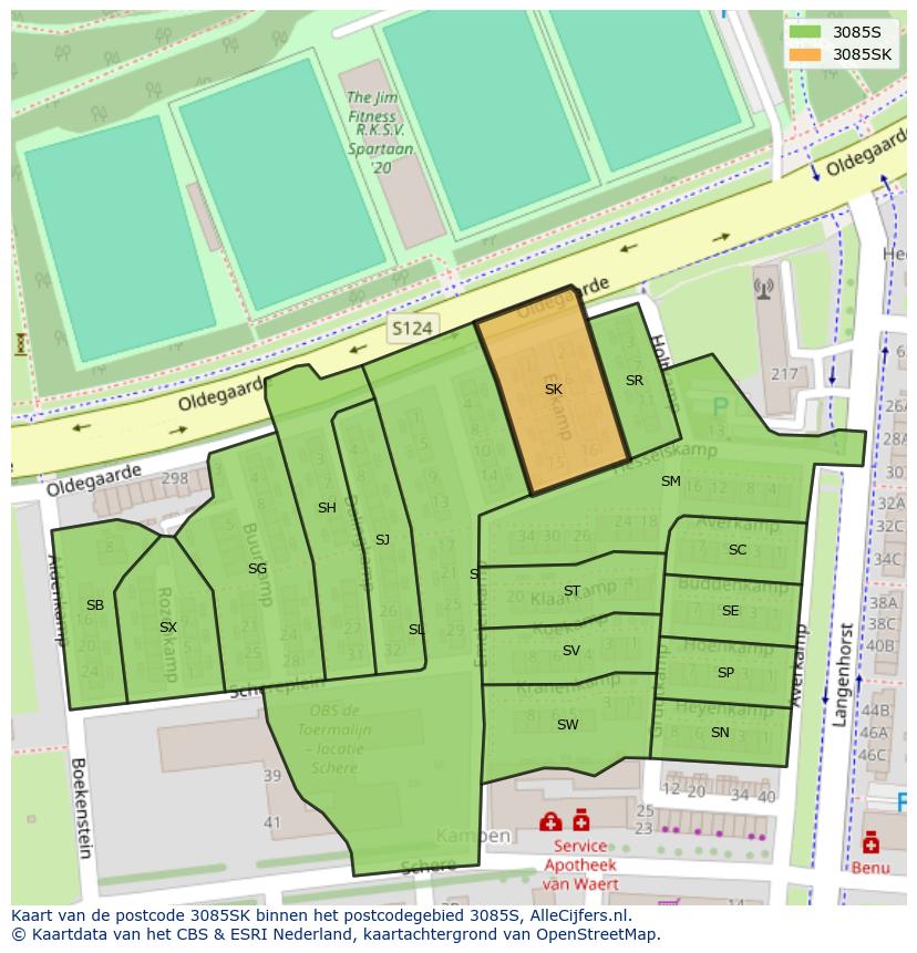 Afbeelding van het postcodegebied 3085 SK op de kaart.