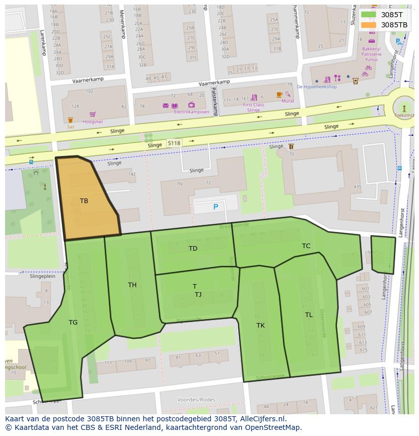 Afbeelding van het postcodegebied 3085 TB op de kaart.
