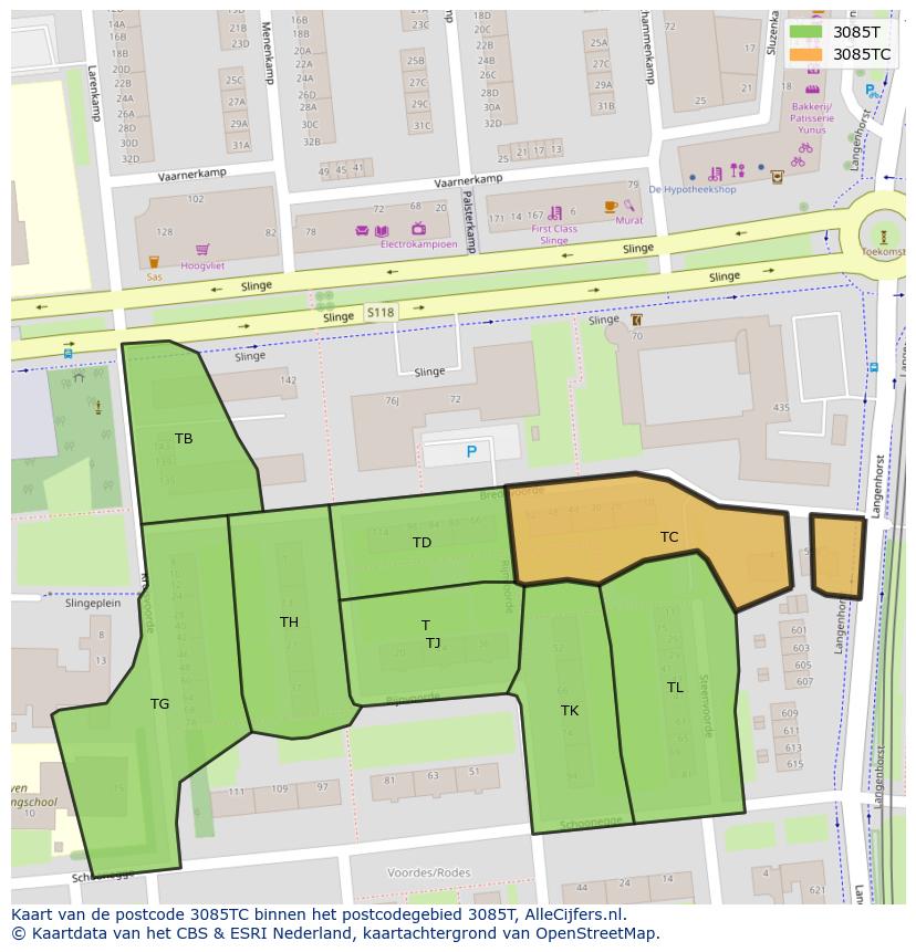 Afbeelding van het postcodegebied 3085 TC op de kaart.