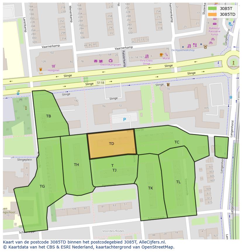 Afbeelding van het postcodegebied 3085 TD op de kaart.