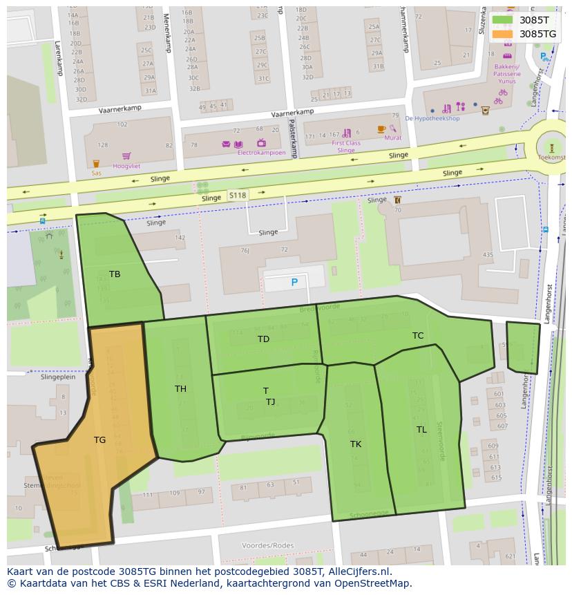 Afbeelding van het postcodegebied 3085 TG op de kaart.