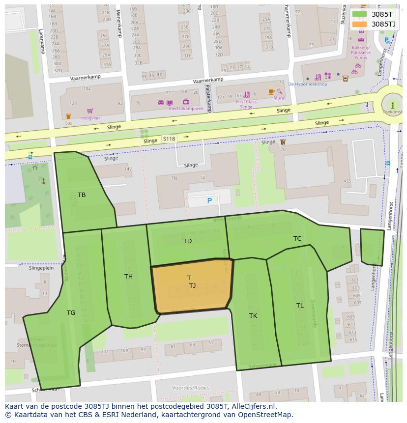 Afbeelding van het postcodegebied 3085 TJ op de kaart.