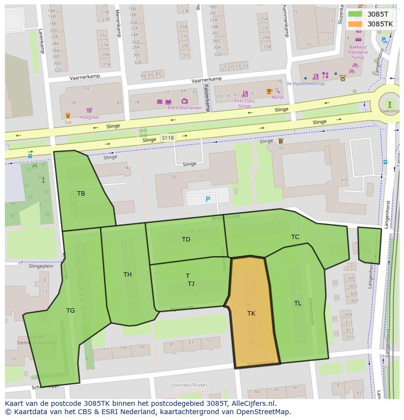 Afbeelding van het postcodegebied 3085 TK op de kaart.