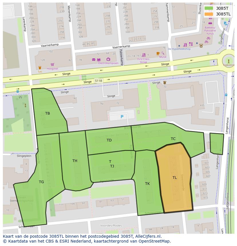 Afbeelding van het postcodegebied 3085 TL op de kaart.