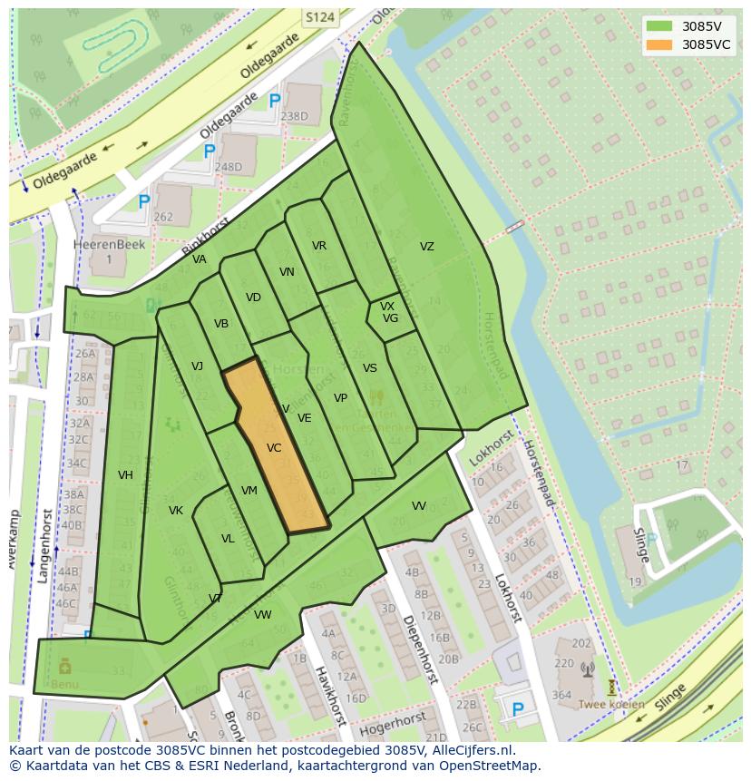 Afbeelding van het postcodegebied 3085 VC op de kaart.