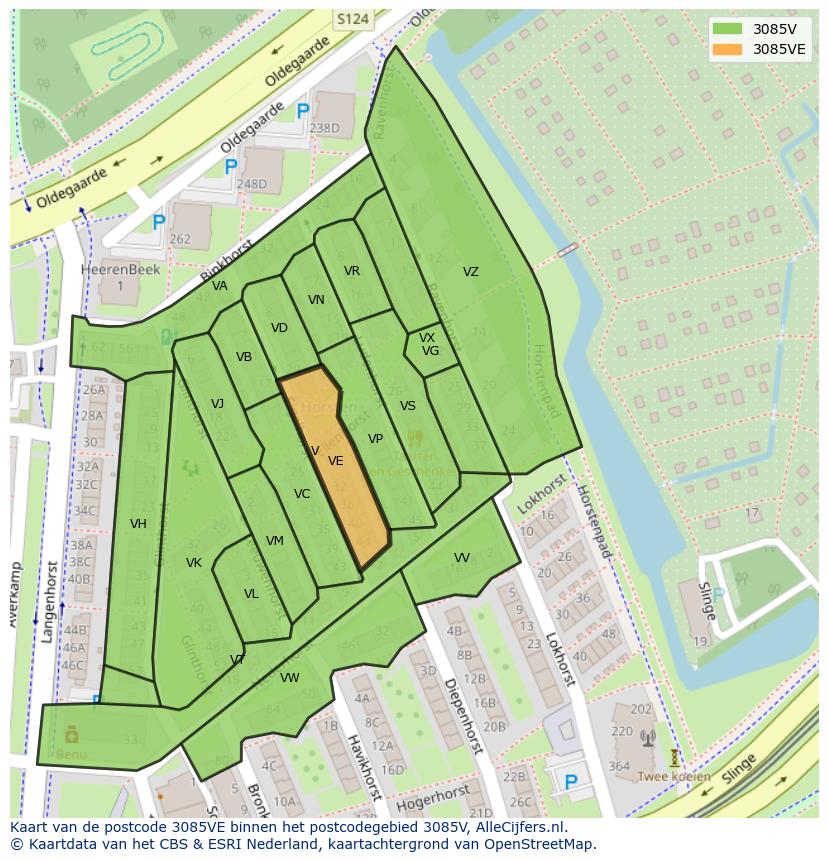 Afbeelding van het postcodegebied 3085 VE op de kaart.