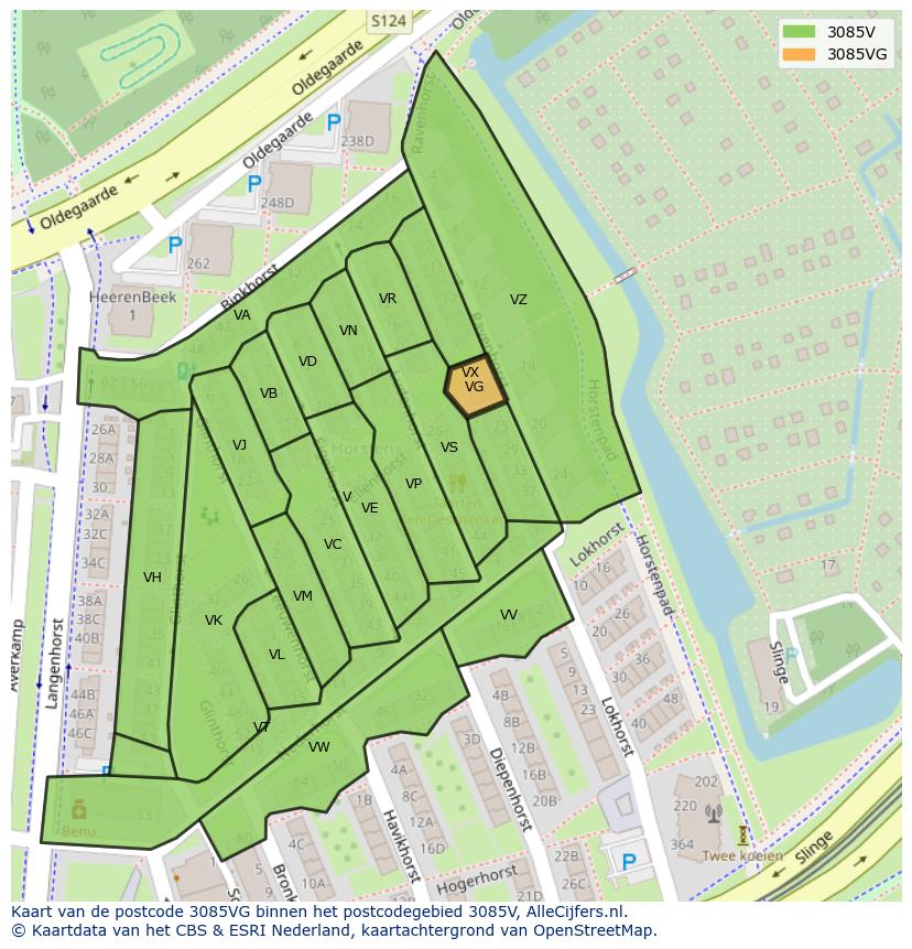 Afbeelding van het postcodegebied 3085 VG op de kaart.