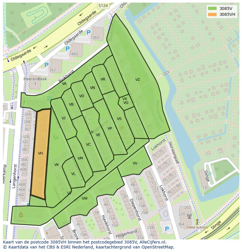 Afbeelding van het postcodegebied 3085 VH op de kaart.