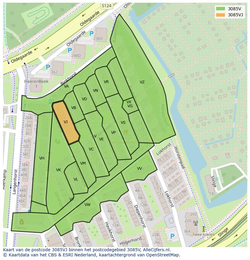 Afbeelding van het postcodegebied 3085 VJ op de kaart.