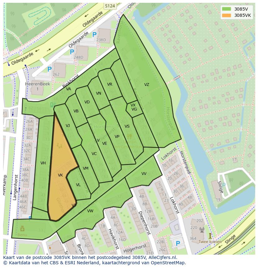 Afbeelding van het postcodegebied 3085 VK op de kaart.