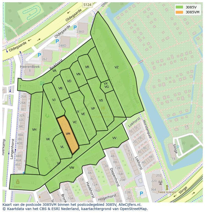 Afbeelding van het postcodegebied 3085 VM op de kaart.