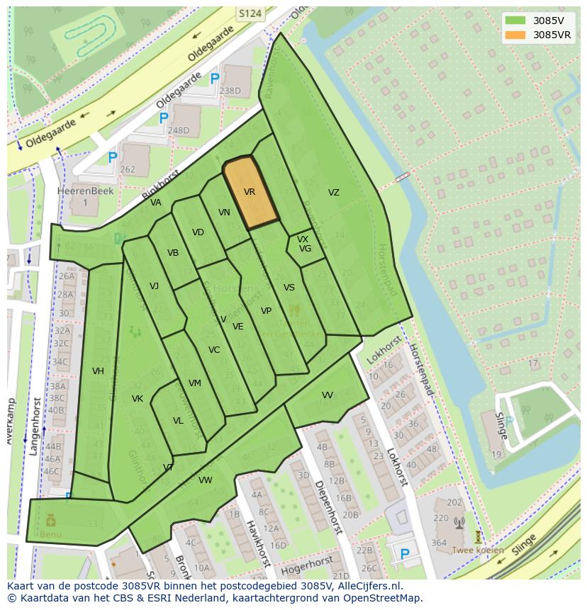 Afbeelding van het postcodegebied 3085 VR op de kaart.
