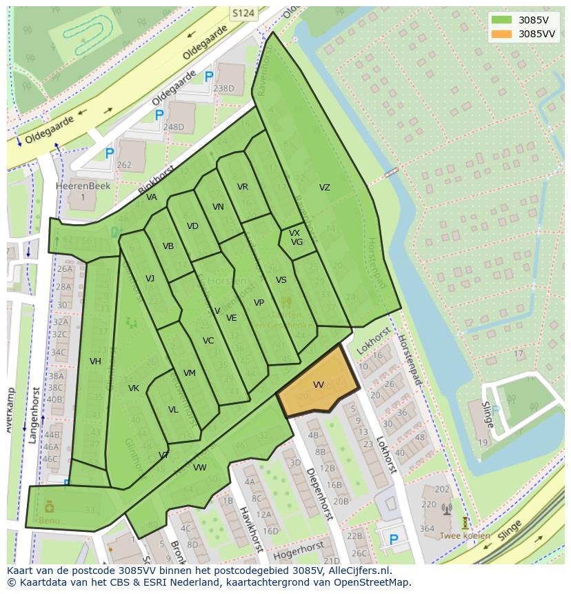 Afbeelding van het postcodegebied 3085 VV op de kaart.